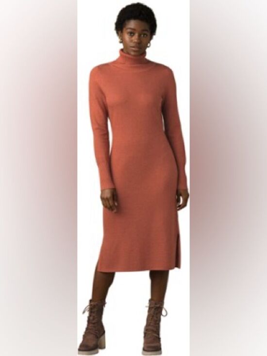 Prana Dresses & Skirts - Parna Rusty Orange Knit Turtleneck Midi Figaro Long Sleeve Dress Sz S